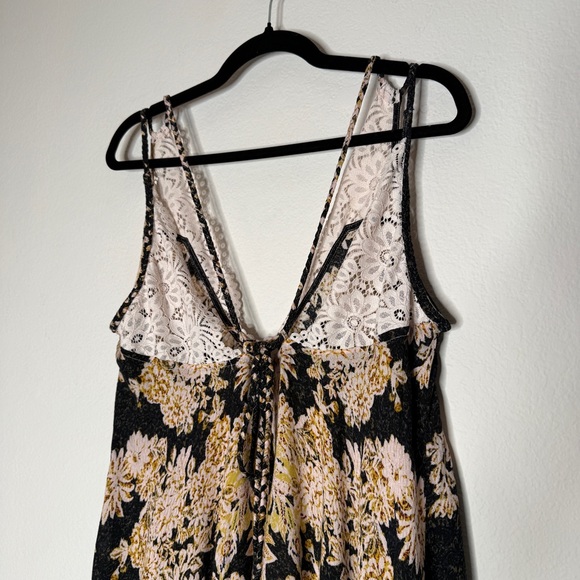Intimately Free People Morning Sun Floral Lace Trim Slip Dress Black Pink Size M - Picture 5 of 8